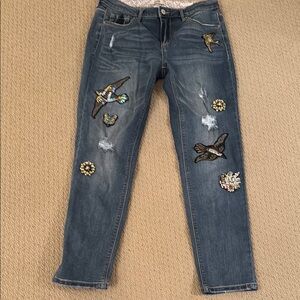 Vintage America Blue Straight Leg Jeans with Playful Embellishments